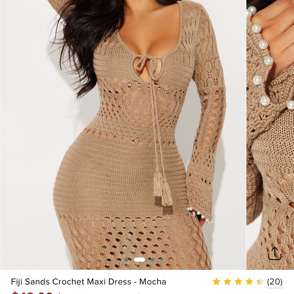 24 hr sale NWT Fashion Nova Tan Crochet Swim Coverup - Picture 3 of 4